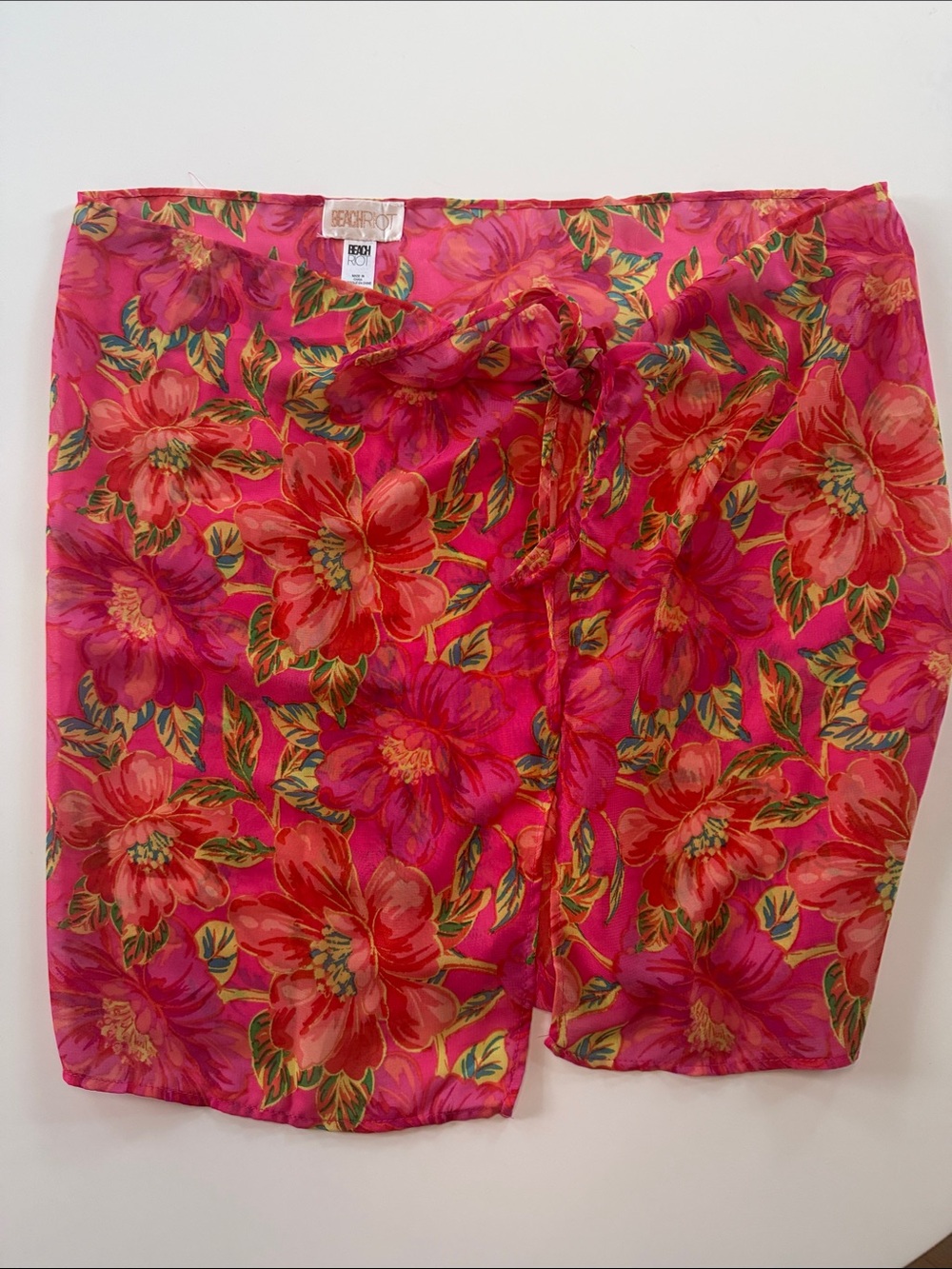 Pink Floral Tie-Waist Swim Sarong